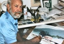Remembering artist and architect Jeremy Sibley Jeremy Sibley works on one of his paintings. - Photo: Supplied
