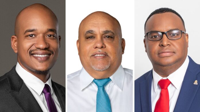 Bodden Town West candidates Haymond Rankin (CINP), Osbourne Bodden (TCCP) and Christopher Saunders (IND)