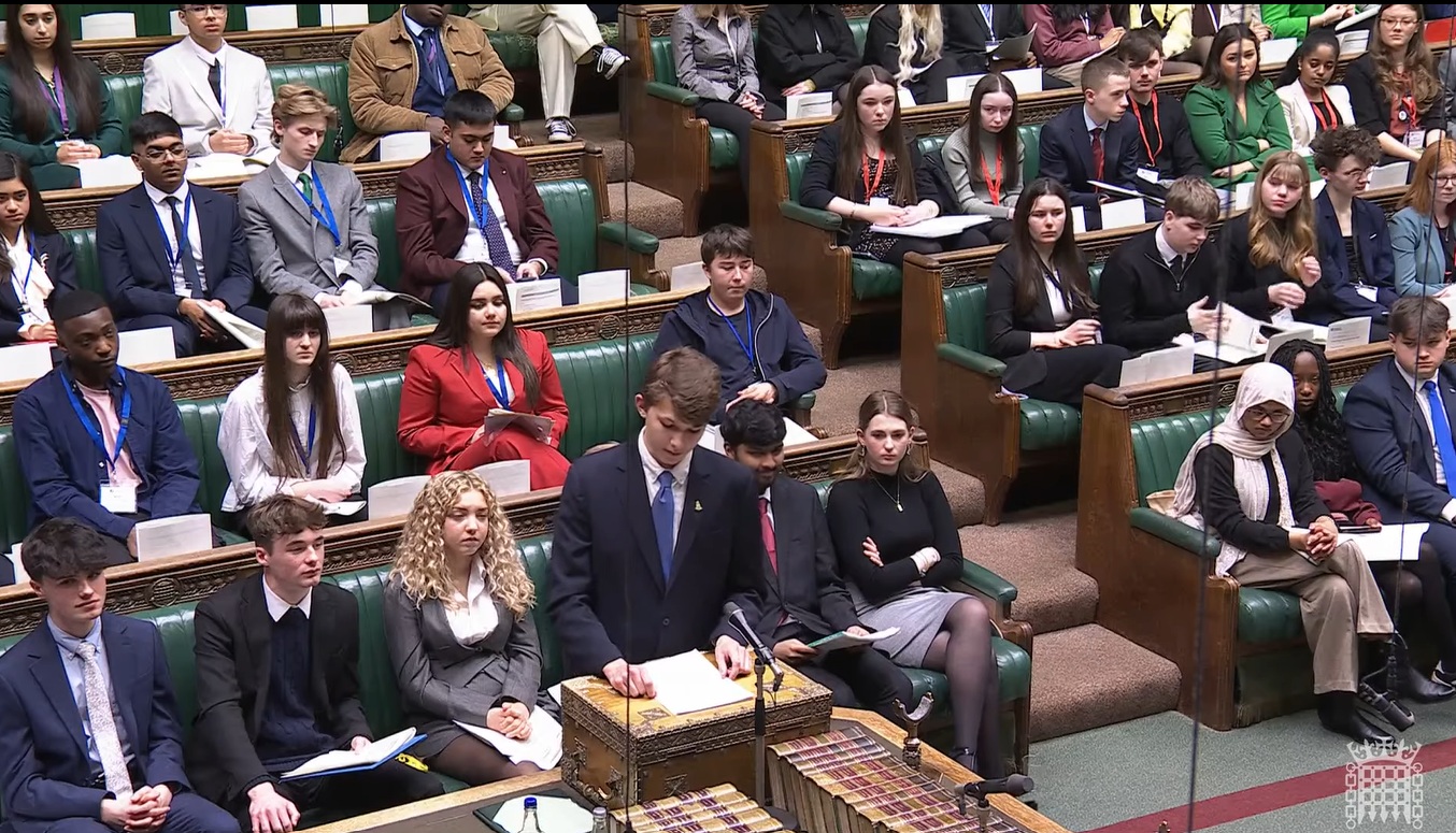 Hurlstone made his speech to 260 delegates of the UK Youth Parliament seated in the House of Commons chamber
