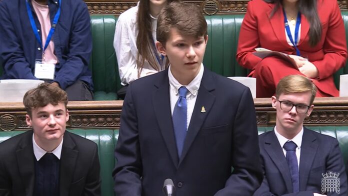 Jak Hurlstone addresses the UK Youth Parliamen