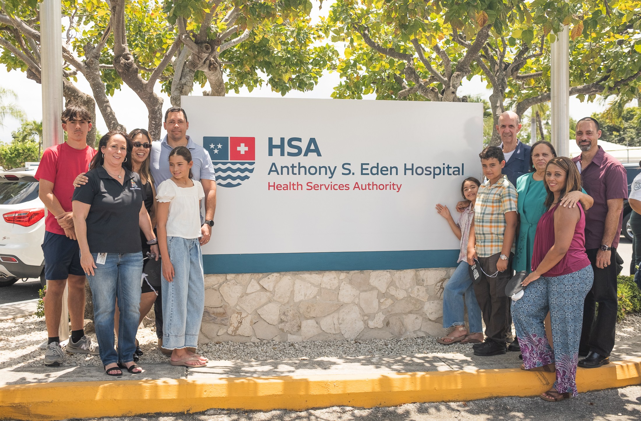 Former Health Minister Anthony Eden and his family at the newly-renamed hospital. - Photo: HSA