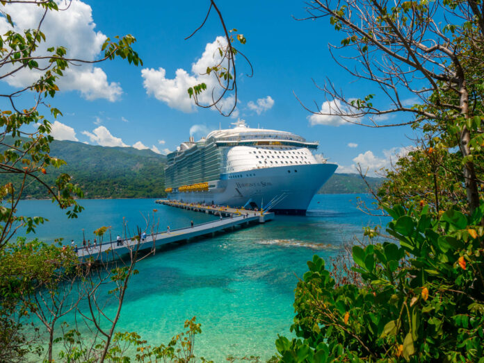 A Royal Caribbean ship docks in Labadee, Haiti.