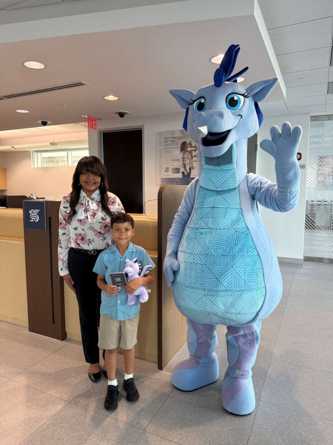 Butterfield Vice President Retail Banking Cherrilyn Facey along with a young saver account holder and the bank's mascot, Vern. - Photo: Supplied
