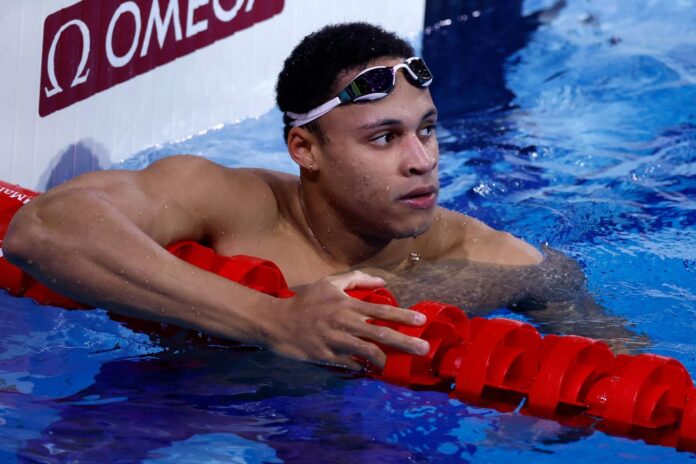 Jordan Crooks after his 100m freestyle heat at the 2024 World Aquatics Swimming Championships in Budapest. - Photo: Simone Castrovillari