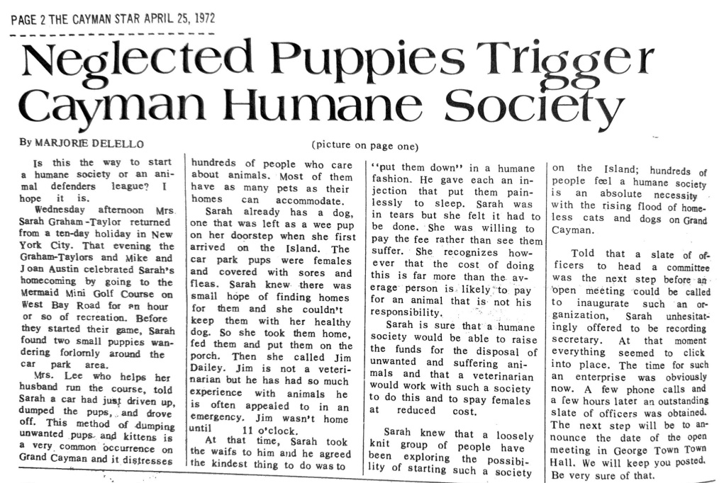 How the Cayman Star recorded the launch of the Cayman Humane Society back in 1972