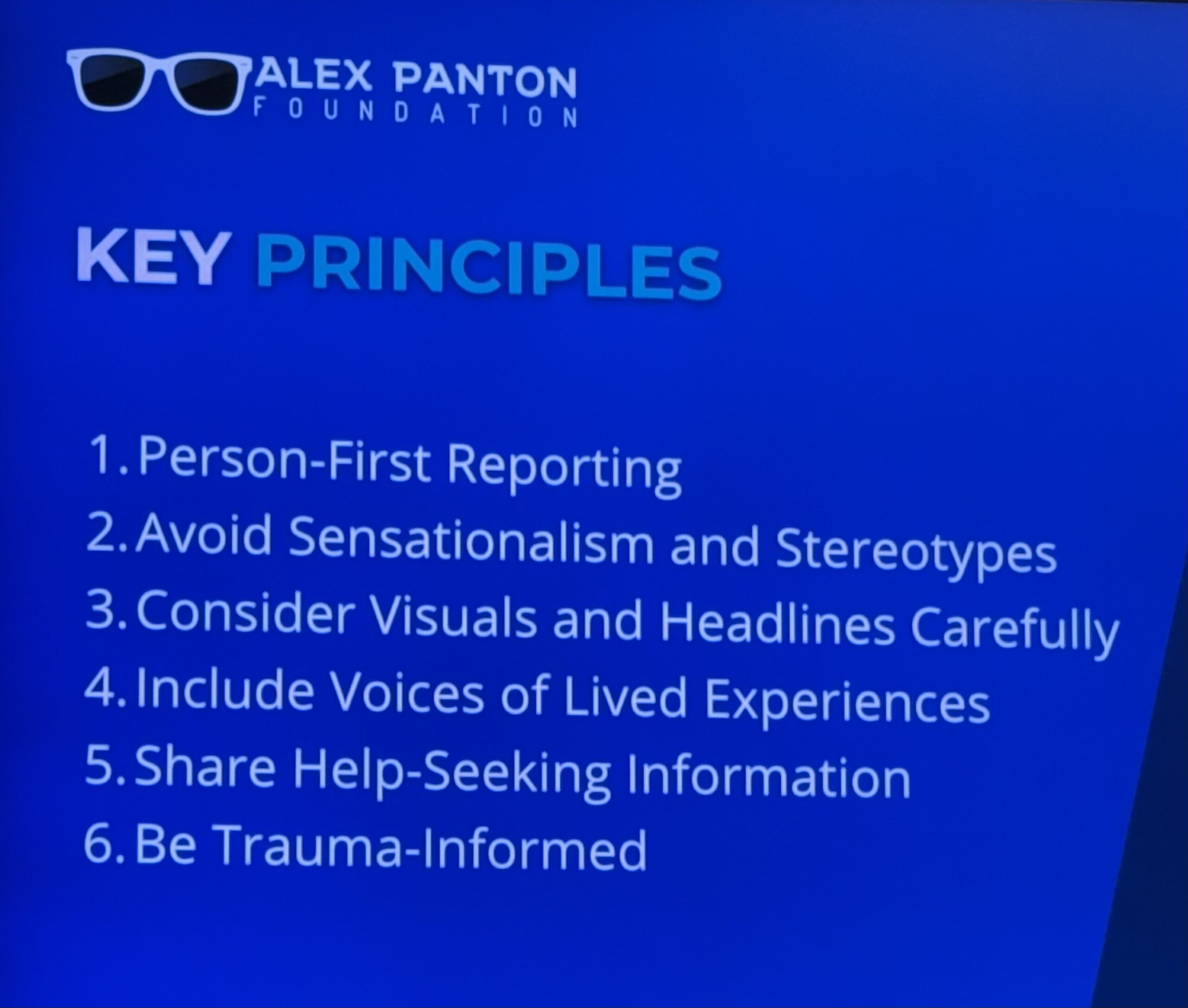 Key principles when reporting on mental health, according to the Alex Panton Foundation