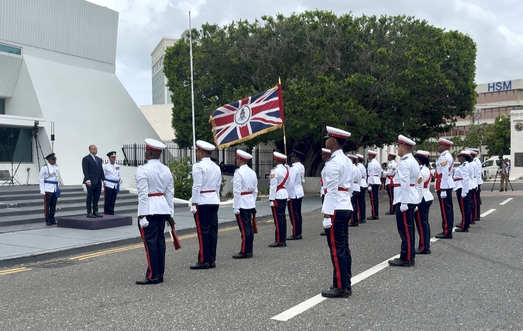 Premier Andre Ebanks receiving the Guard of Honour outside Parliament