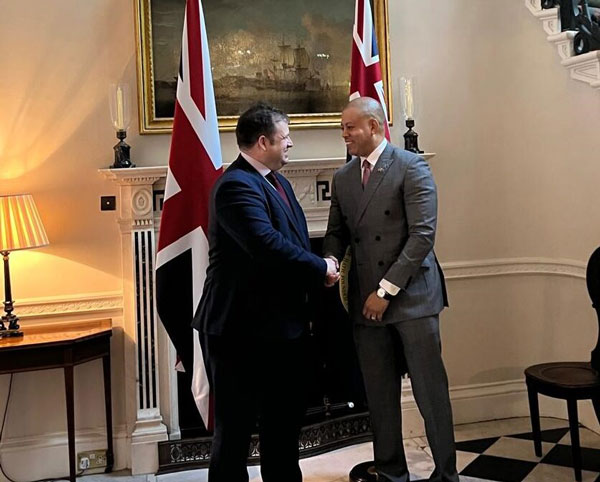 Premier André Ebanks and UK Minister of State for the Overseas Territories Stephen Doughty. – Photo: Supplied