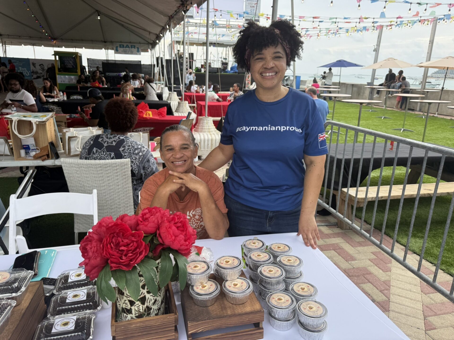 Rhonda (right) and Ella Cornwall were selling a traditional Cayman delight, cassava cake