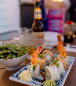 We sampled sushi rolls and edamame beans along with karaoke at Lucky Rabbit