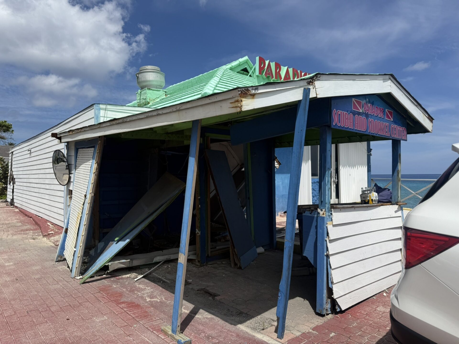 The long-closed Paradise Bar has fallen derelict due to storm damage over the years
