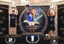Ramgeet rides to first in P1 AquaX jet-ski series Vanjae Ramgeet, middle, holds his son while celebrating his first-place podium finish. - Photo: Skylar Ramgeet