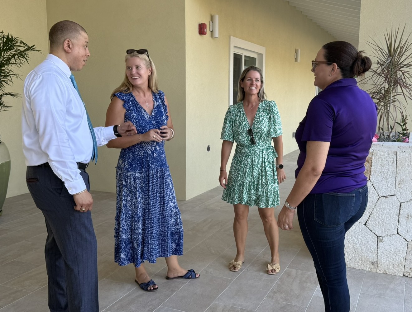 Premier Ebanks chatting with Jennifer Stein, Carol Chaloner and Katherine Ebanks-Wilks at the opening of Kiddiwinks playschool