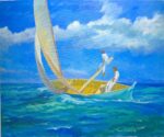National Gallery exhibition frames Caymanian identity through symbols Miguel Powery’s painting 'Riding High' is one of the pieces featured in the National Gallery of the Cayman Islands' current exhibition, 'A Story in Symbols'. - Photo: Christopher Tobutt