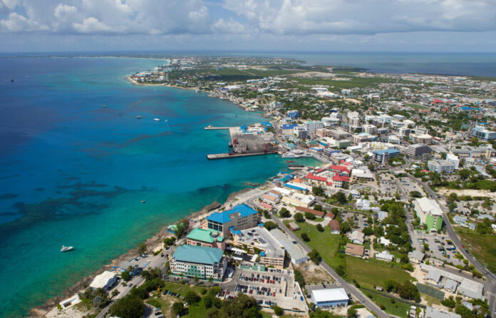 Aerial view of coastline of Grand Cayman, Cayman Islands ,Caribbean financial services