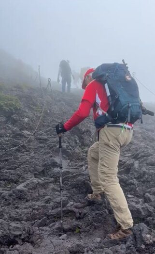 Martyn Bould climbing up Mount Fuji