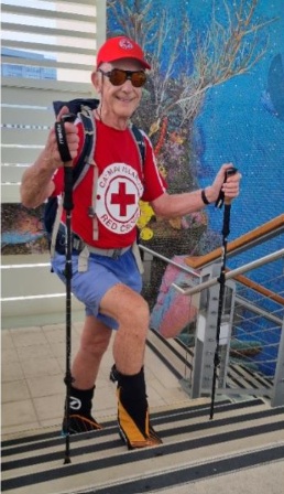 Bould trained for the climb with daily ascents of the observation tower at Camana Bay wearing a weighted backpack