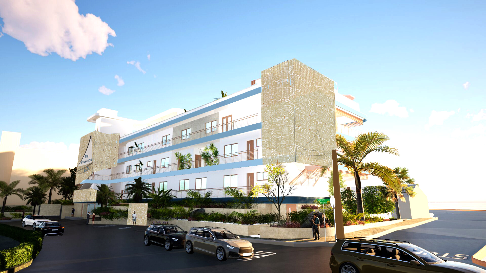 An artist's image showing how The Residence will look at the four-way stop in West Bay