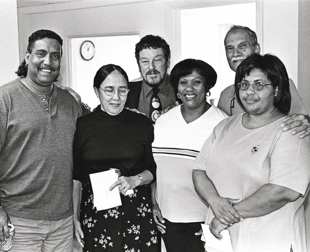 From-left,-Charles-Ebanks,-Marjorie-Ebanks,-Brian-Uzzell-(publisher),-Jewel-Levy,-Ray-McLaughlin-and-Karen-Ryan,-who-worked-at-the-Compass