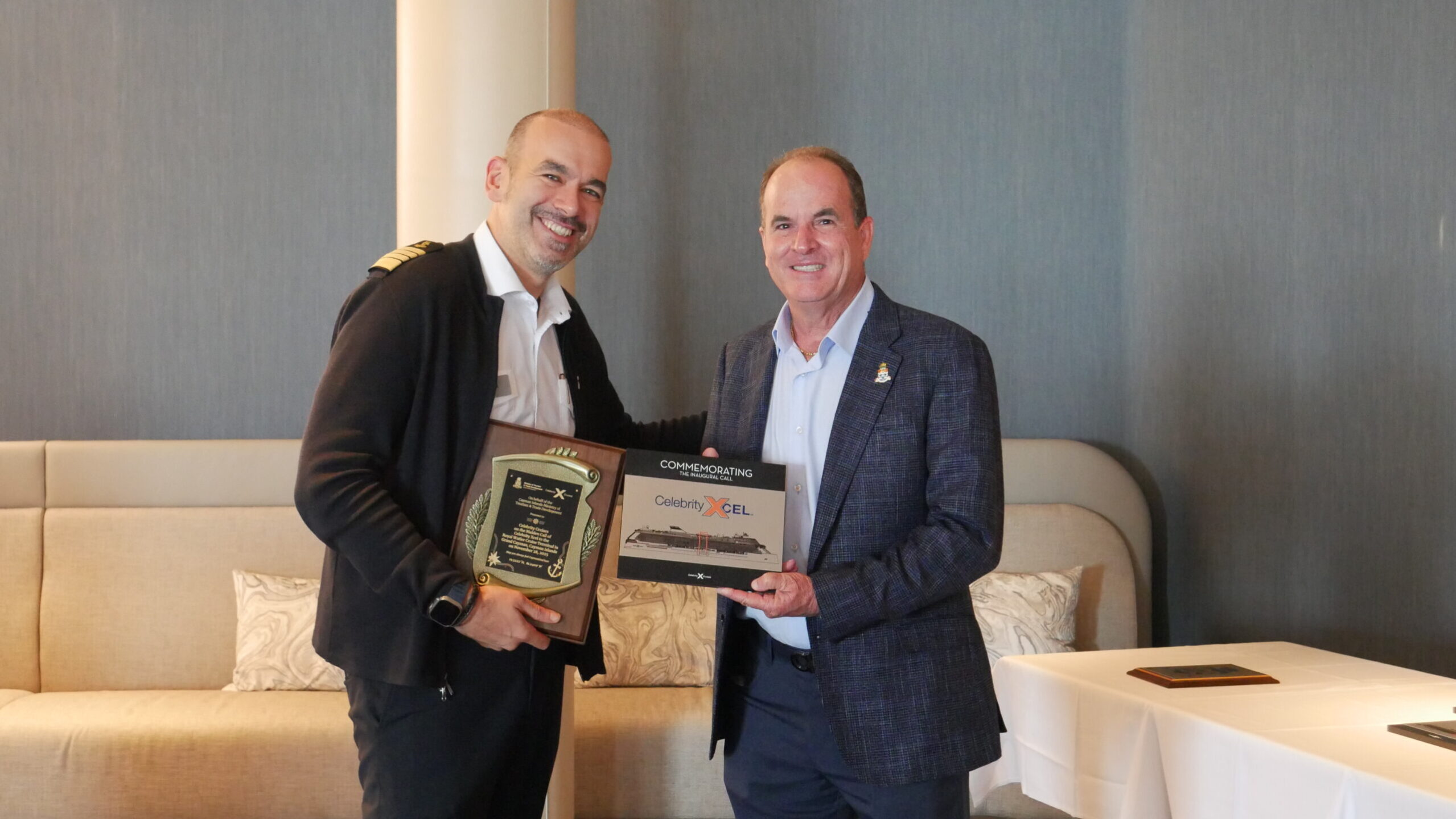 Plaques were exchanged between Deputy Premier Gary Rutty and Captain Kyriakos Kirk Matragkas Plaques were exchanged between Deputy Premier Gary Rutty and Captain Kyriakos Kirk Matragkas
