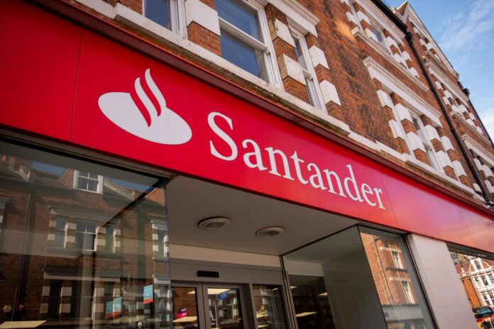 London- Santander high street bank branch, a Spanish multinational bank and financial services company