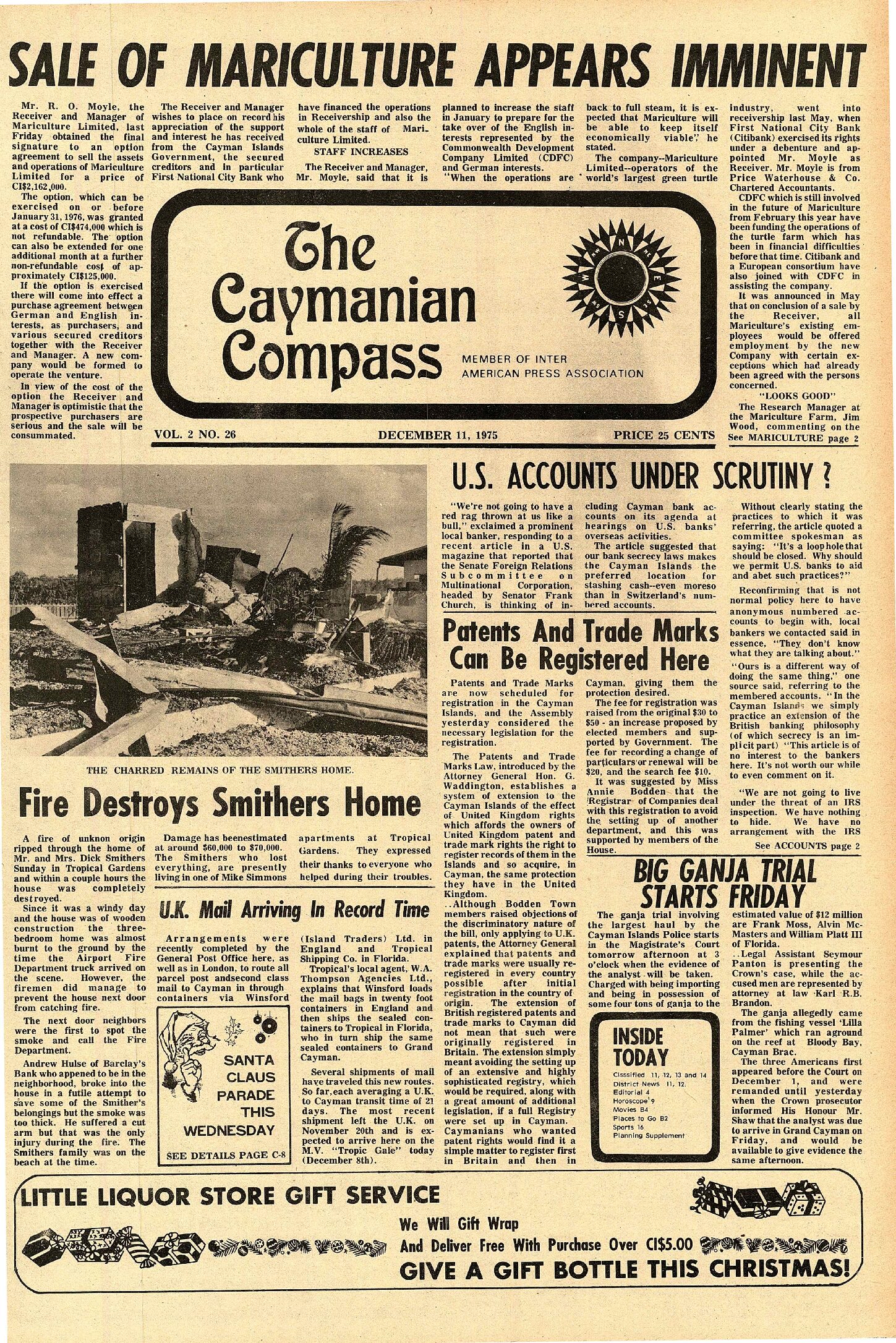 50 years ago: fire destroys home; precursor to Turtle Farm nears sale