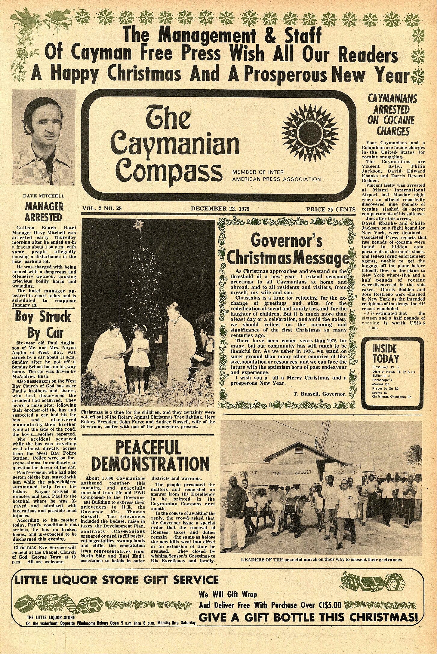 50 years ago: Governor’s Christmas message; manager arrested; peaceful demonstration