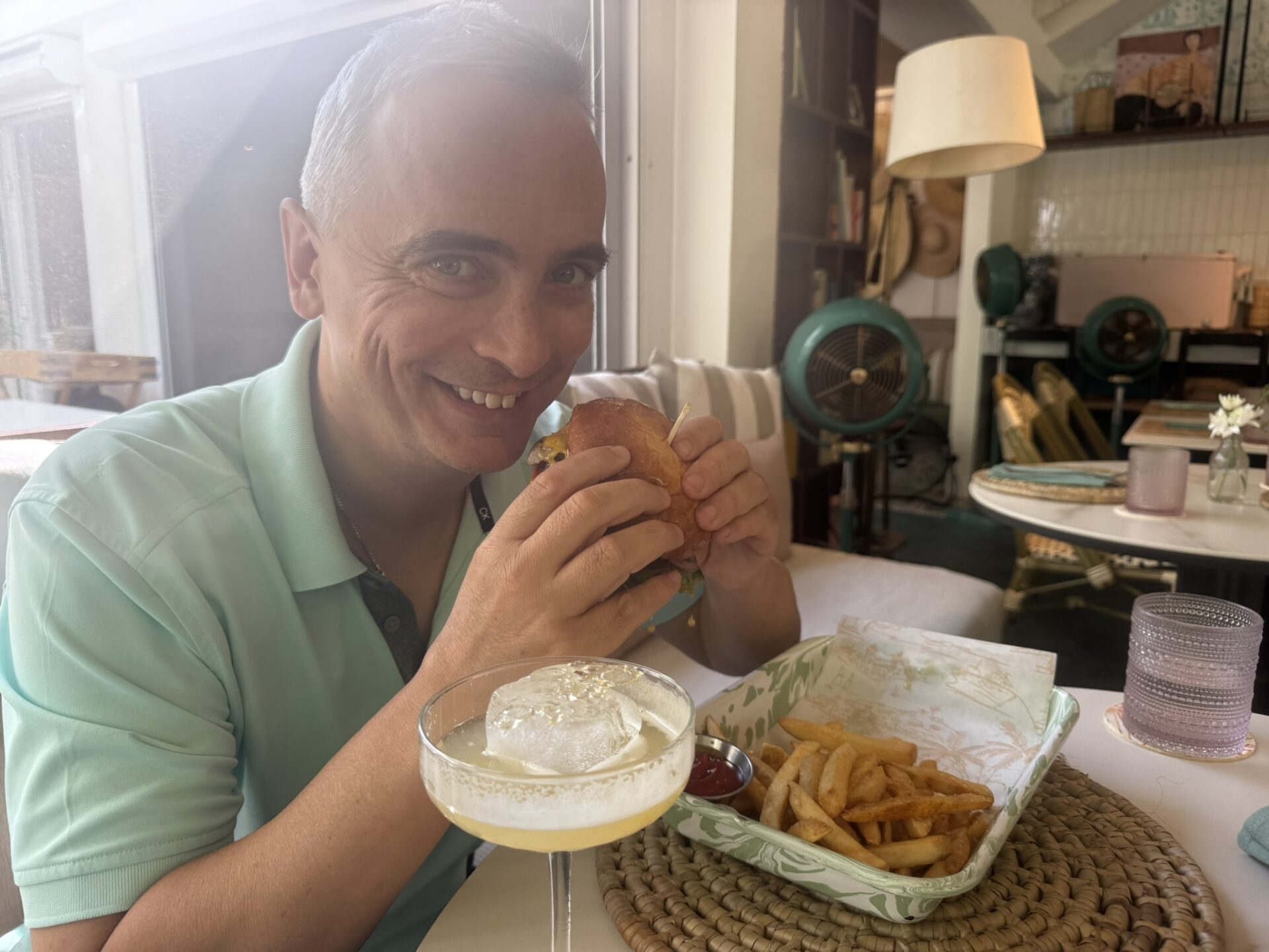 James Whittaker eating a burger James Whittaker eating a burger