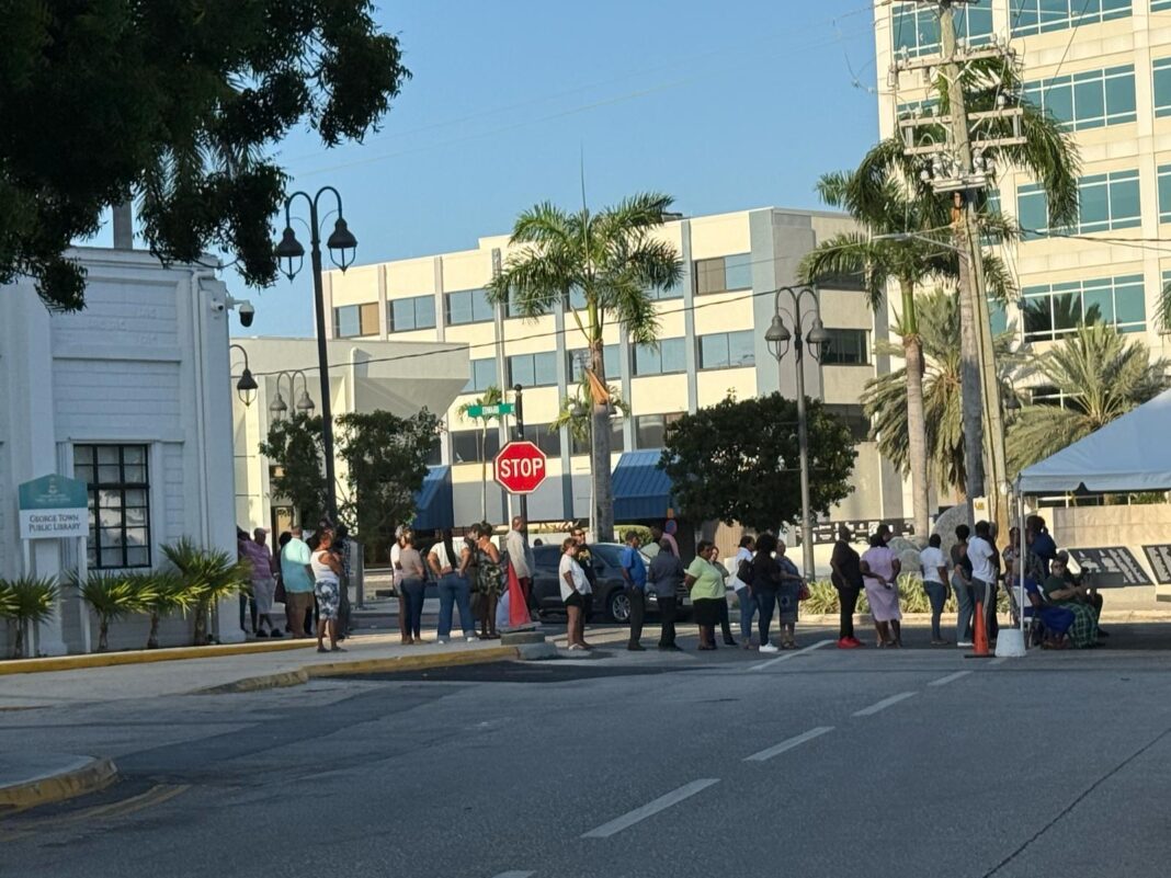 Early morning voters formed a line in George Town