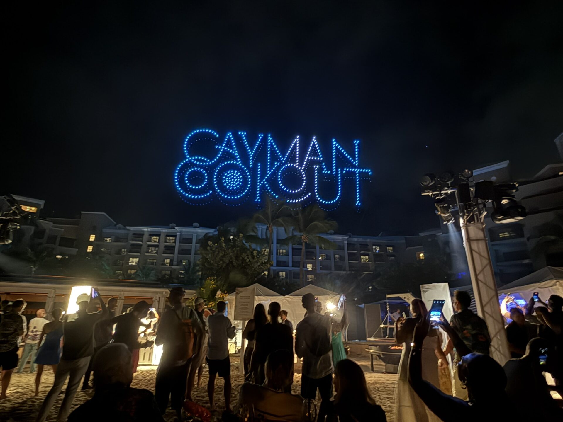 The drone show over Cayman Cookout's Barefoot BBQ. 