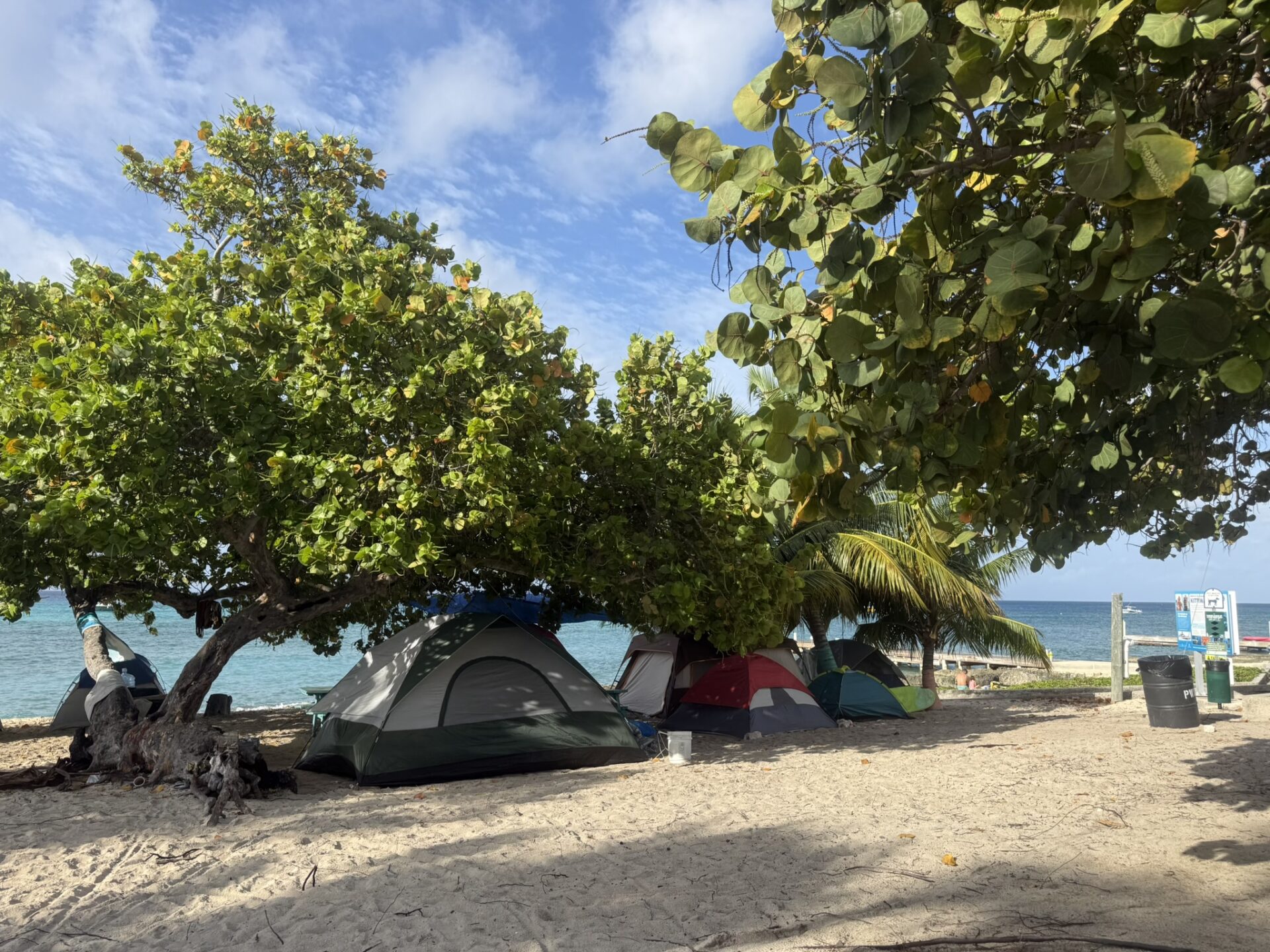 Tents pitched under trees on West Bay Beach Tents pitched under trees on West Bay Beach