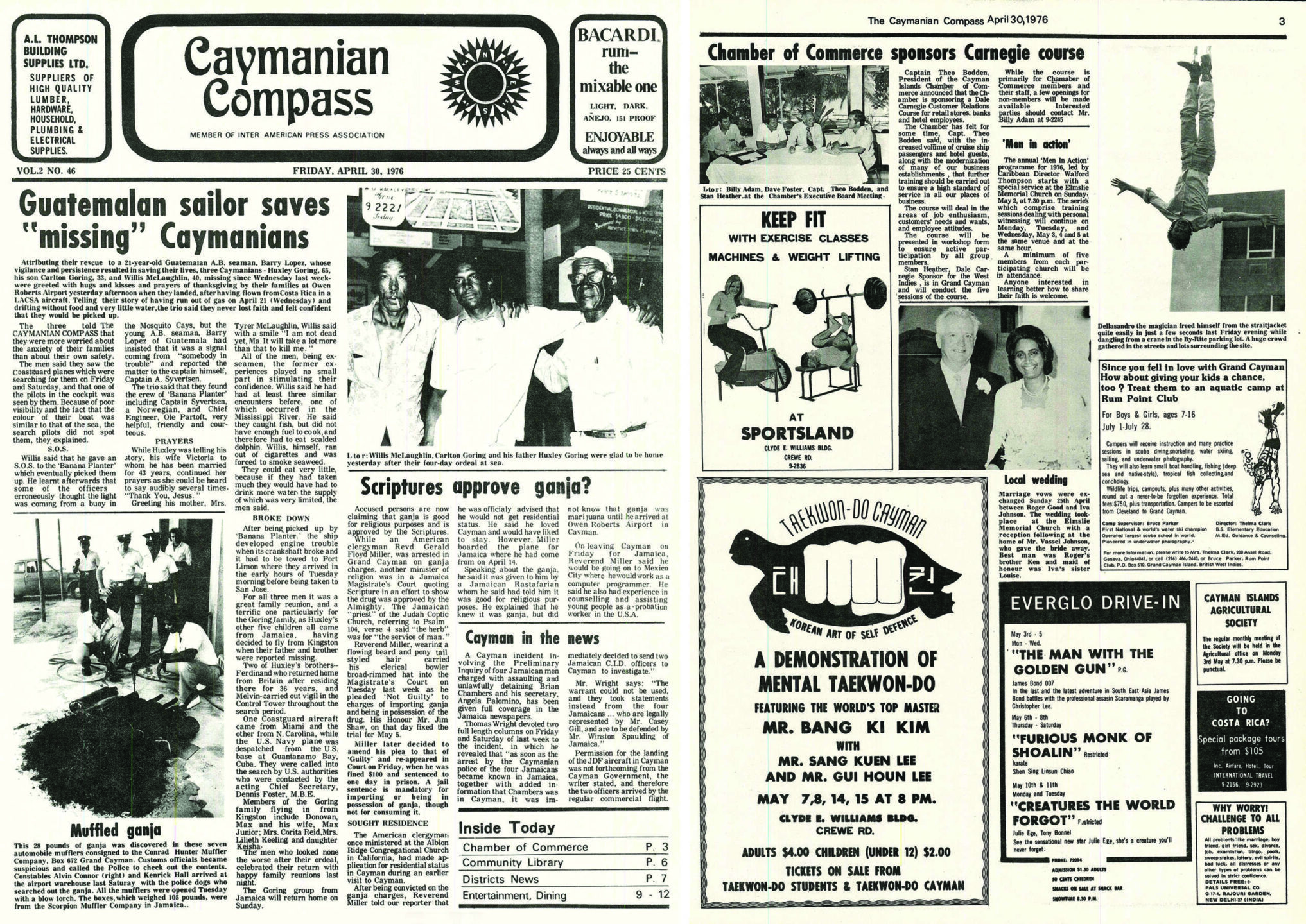 50 years ago:  Sea rescue of three Caymanians, muffled ganja and government vigilance