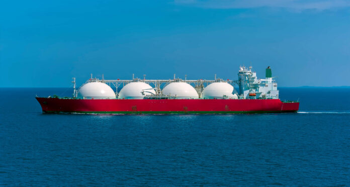 A Liquid Natural Gas tanker ship in the Singapore Straits in Asi